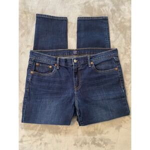 Gap Jeans Sz 32 Dark Wash Best Girlfriend Relaxed Tapered Denim Mid Rise Indigo